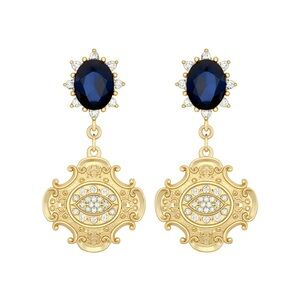 ⚜️ Elegant Gold and Blue Drop Earrings 💎